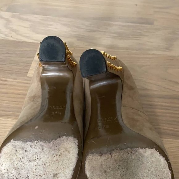 Gucci Tan Tortora Suede Block Heel Pumps Size 37.5 - Picture 5 of 5